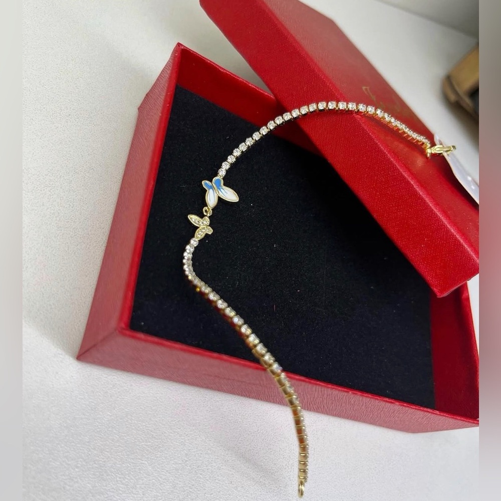 Clufantric gold-plated butterfly bracelet with cubic zirconia and enamel
